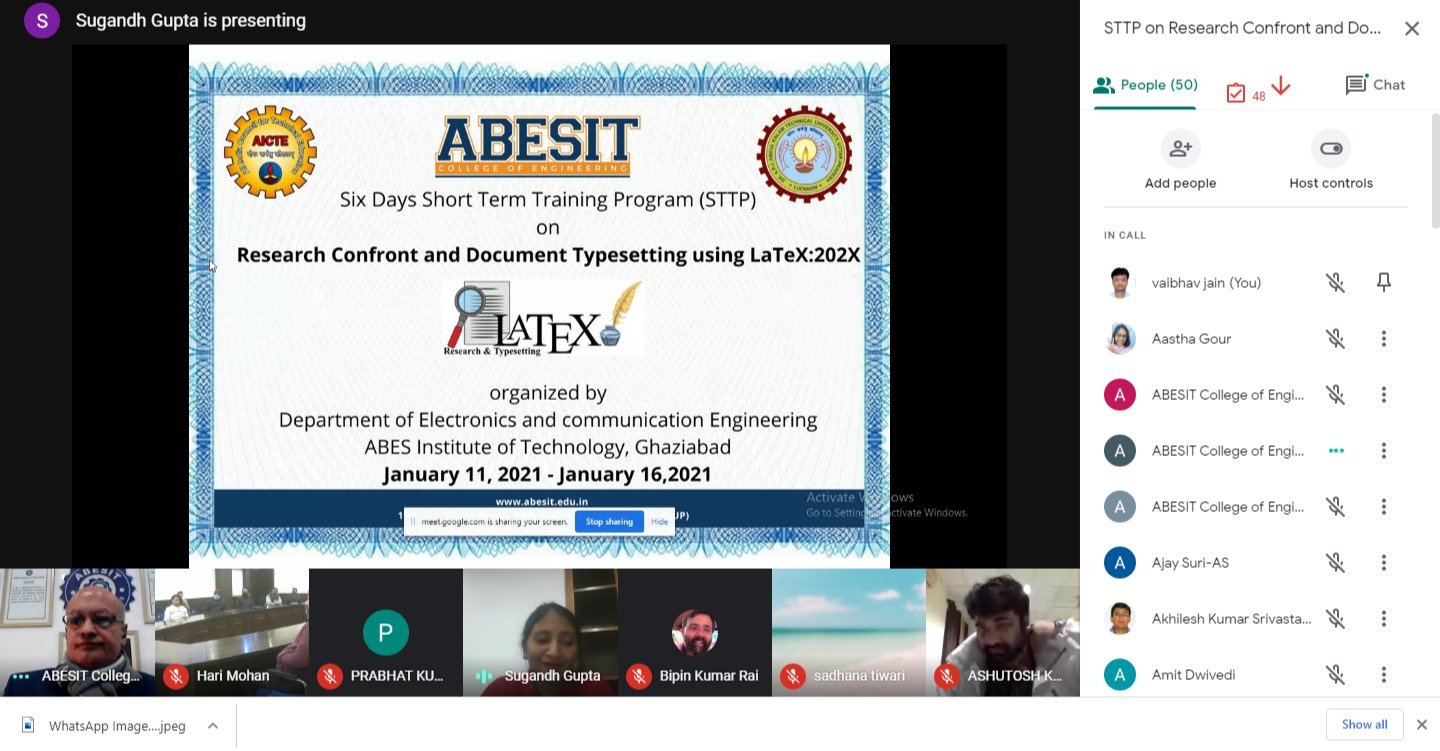Day 1 of the Six Day Short Term Training Program (STTP) on Research Confront and Document Typesetting using LATex:202X