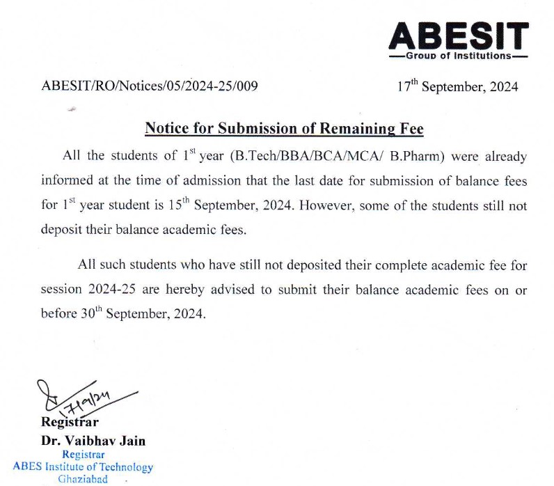 Notice for Submission of Remaining Fee