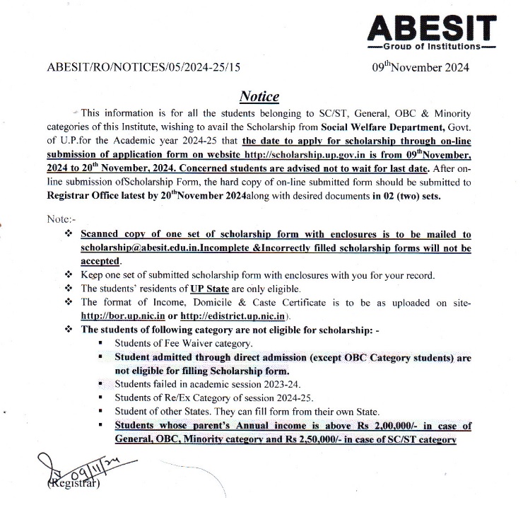 Notice Regarding Scholarship